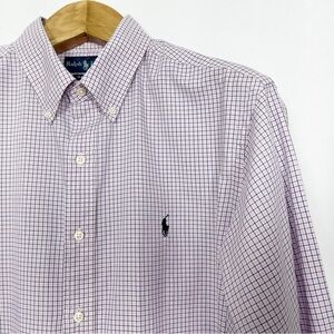Ralph Lauren Men's‎ Pink and Navy Plaid Cotton Shirt Classic Fit Size 17 Neck